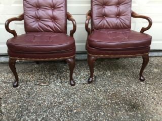 Vintage Hancock & Moore Style Tufted High Back Arm Chairs Set