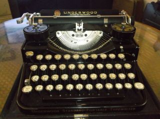 1930s Underwood 4 Bank Vintage Typewriter With Glass Key Tops & Wooden Cary Case 5