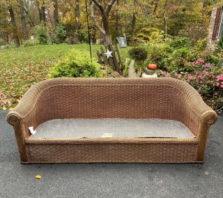 Wicker By Henry Link Sofa Vintage Rattan Couch For Restoration No Cushions