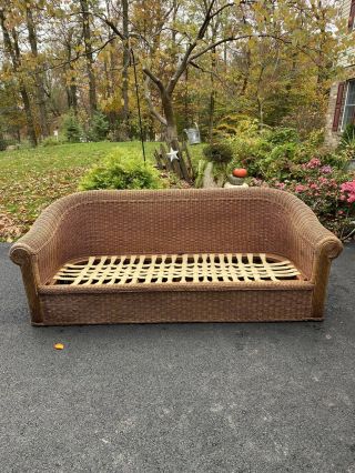 Wicker By Henry Link Sofa Vintage Rattan Couch For Restoration No Cushions 2