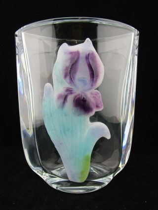 Vintage Daum Iris Pate De Verre & Crystal Ovate Vase