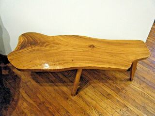 Large Vtg Modern Form Koa Monkey Pod Wood 50 " Long Slab Coffee Table