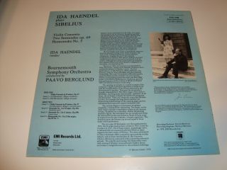 N/MINT Sibelius IDA HAENDEL,  PAAVO BERGLUND - 1976 Quadrophonic HMV (ASD 3199) 2