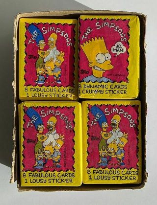 Rare 1990 The Simpsons Topps Box 36 Wax Packs Of Trading Cards & Stickers Bb284