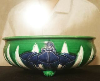 IRIS IKEBANA arts crafts awaji pottery bowl antique japanese nouveau vtg flower 2