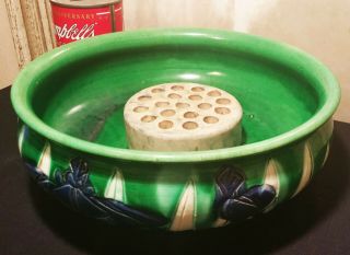 IRIS IKEBANA arts crafts awaji pottery bowl antique japanese nouveau vtg flower 3