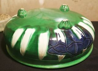 IRIS IKEBANA arts crafts awaji pottery bowl antique japanese nouveau vtg flower 6