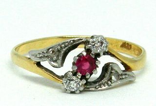 Art Nouveau 18k Gold & Platinum With Diamond And Ruby Ring