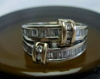 Vintage 14k White & Yellow Gold Ring Round & Baguette Diamonds 2 Knots Size 6