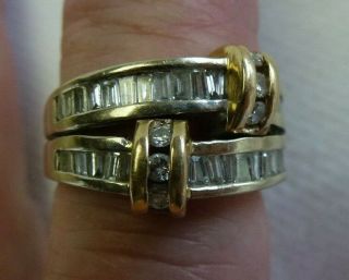 Vintage 14K White & Yellow Gold Ring Round & Baguette Diamonds 2 Knots Size 6 4
