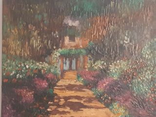CLAUDE MONET VINTAGE HANDMADE OIL PAINTING ON CANVAS,  SIGNED,  W/GALLERY STAMPS 4