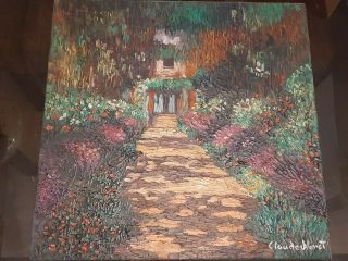 CLAUDE MONET VINTAGE HANDMADE OIL PAINTING ON CANVAS,  SIGNED,  W/GALLERY STAMPS 5