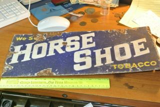 HORSE SHOE TOBACCO VINTAGE TWO - SIDED PORCELAIN FLANGE SIGN - EXTREMELY RARE 6