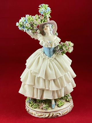 Exquisite Very Rare Vintage Luigi Fabris Lace Figurine Woman With Blooming Tree.