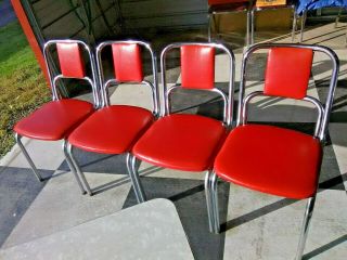 Retro Art Deco Coke Soda Diner Vintage Pedestal Table & 4 Red Chrome Chairs 2