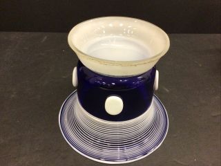Vintage Unsigned Art Glass Cobalt Blue White Flower Vase VERY GOOD COND 4