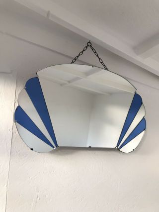 Vintage Style Art Deco Blue Wall Mirror,  Coloured Blue Mirror Frameless Blue 3