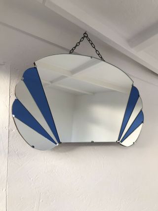 Vintage Style Art Deco Blue Wall Mirror,  Coloured Blue Mirror Frameless Blue 5