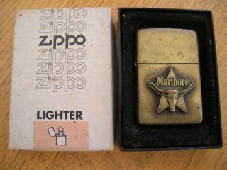 Rare Vintage 1979 Marlboro Longhorn Brass Zippo Lighter Star / Steer