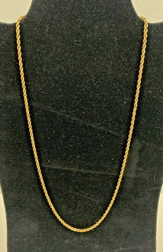 Vintage 14k Yellow Gold Twisted Rope Necklace Chain Solid Fine 3mm Thick 11.  2 G