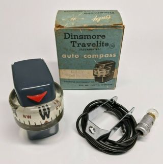 Vintage Dinsmore Travelite Illuminated Auto Compass With Box Grey 250