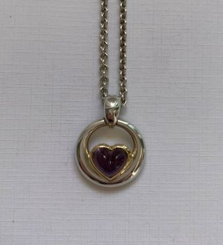 Movado Vintage 925 Sterling Silver 18k Gold Amethyst Heart Necklace
