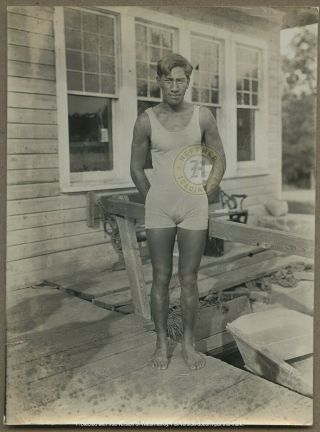 Vintage Hawaiian Swimmer Surfing Photograph: Duke Kahanamoku Photograph C.  1910s