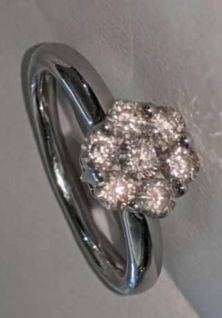 Vintage 1.  45ct Diamond 14k White Gold Flower Cluster Ring Sz 8,  6.  3 Grams Nr A02