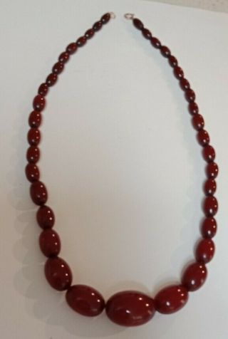 Vintage Art Deco Cherry Amber Bakelite Oval Graduated Bead Necklace 58cm
