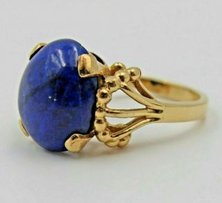 Vintage Mid - Century Lapis Cabochon 14k Yellow Gold Cocktail Ring Size 5.  75