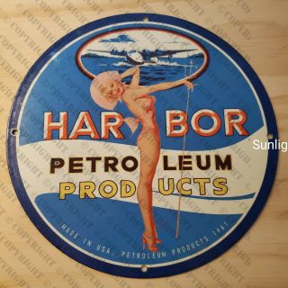 Vintage Porcelain Harbor Petroleum Products Old Gas & Oil Man Cave Garage Sign