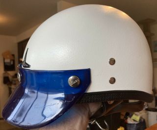 Vintage 1967 Buco Sears 7505 Spartan White Half Helmet W Blue Visor