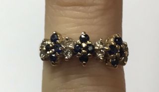 Vintage 14k Yellow Gold Diamond & Blue Sapphire Cluster Ring Dinner Sz 4.  5