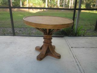 Vintage Bamboo Rattan Round Dining Room Table