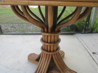Vintage Bamboo Rattan Round Dining Room Table 5
