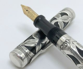 Vtg Mabie Todd Swan Sterling Silver Safety Screw Fountain Pen 14k Gold Nib 1920s