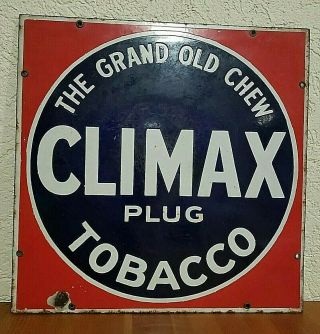 Vtg Climax Plug Chewing Tobacco Heavy Embossed Porcelain Advertising Sign Usa