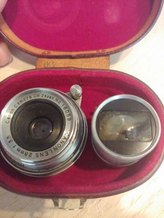 Vintage Canon 28mm f/3.  5 Lens Screw Mount with Finder in Leather Case 2