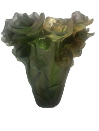 Vintage Nancy Daum Style Rose Vase Green Multi 21/2119 Cm 6.  5 Lb Heavy Art Glass
