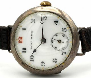 Antique Little Beauty Trench Watch 15j Swiss Made Silver Case Ser 25581 Runs