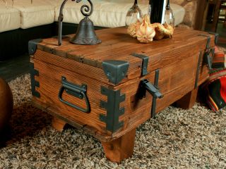 Vintage Travel Trunk Wooden Coffee Table Cottage Steamer Pine Chest Storage Box 5