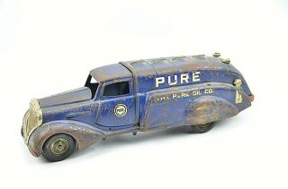 Vintage Metalcraft Pure Oil Tanker Truck,  Yale Tires Pressed Steel Toy Vehicle