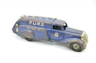 Vintage Metalcraft Pure Oil Tanker Truck,  Yale Tires Pressed Steel Toy Vehicle 2