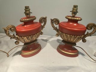 Decorative Vintage Painted,  Gilt Decorated Carved Wood Table Lamps 6