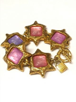 Rare Alexis Lahellec Paris Designer Gold Star Link Vintage Bracelet Pink Purple