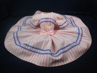 Htf Vintage 1958 Madame Alexander Cissy Dress Pink Ticking W/ Blue Rickrack