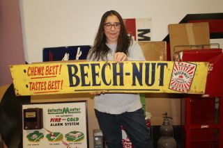 Large Vintage Beech Nut Chewing Tobacco Gas Oil 48 " Metal Sign