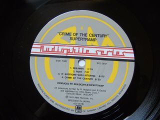 Supertramp Crime Of The Century Audiophile LP MFSL Half Speed Mastered Japan 86 2