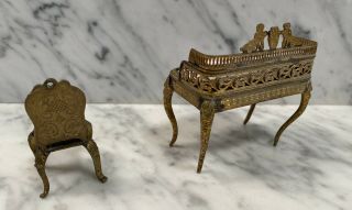 Antique Brass porcelain Enamel Romantic miniature small Vanity Chair 3