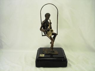 Vintage Carlos Aguilar Bronze Sculpture " Jazz Saxophone " Signed,  Limited Edition